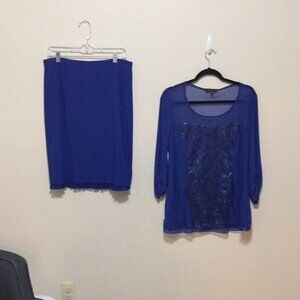 Picadilly Women's Blue Long Sleeve Formal Dressy Top/ Skirt Set, Size Large